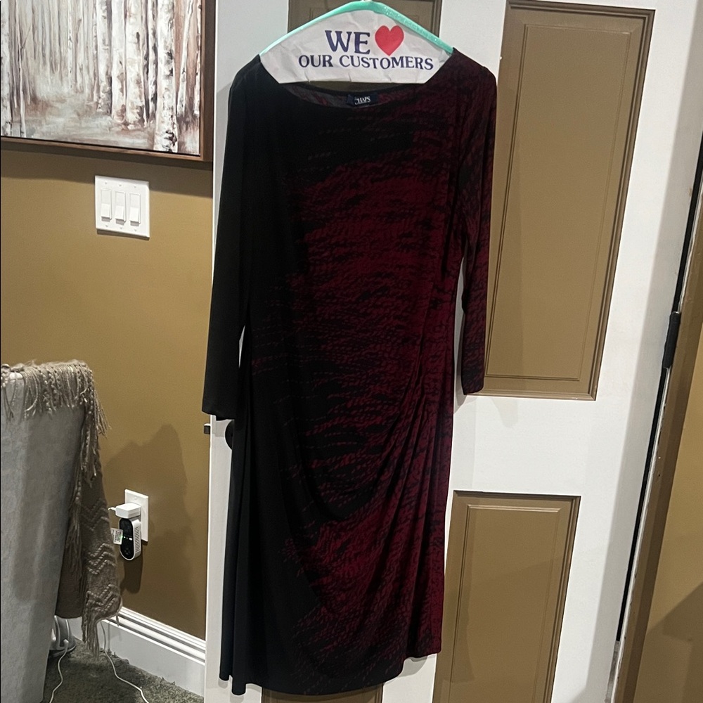 Chaps Black and Red Long Sleeve Dress